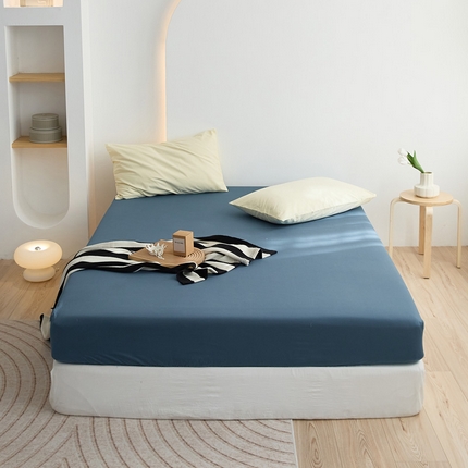 2025春夏新款40支纯色彩虹糖系列单品床笠 彩虹-海军蓝