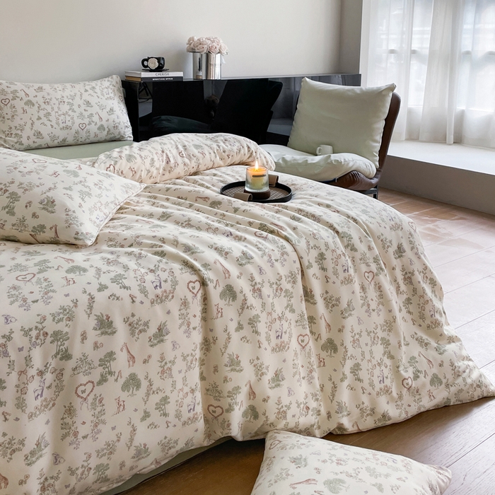 91家纺网 家纺一手货源 找家纺 仟网汇 2025新款有氧针织棉双层纱系列四件套--床拍图 舒香玉影