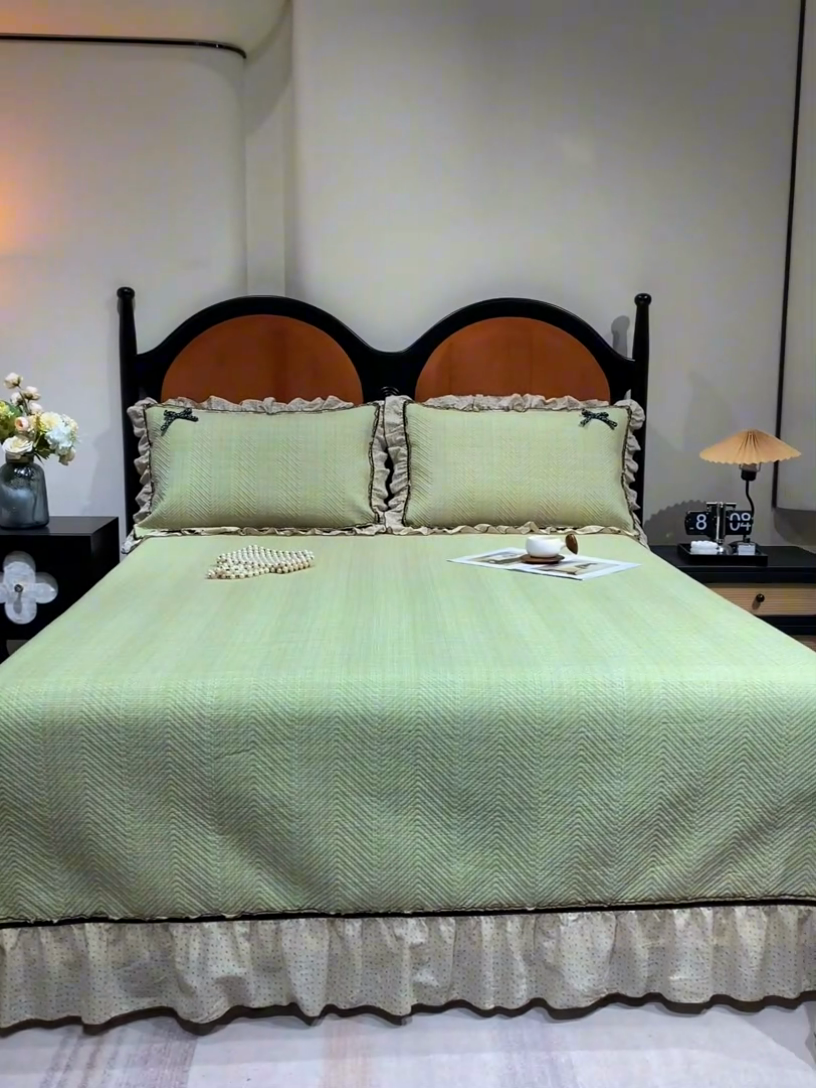 91家纺网 家纺一手货源 找家纺 优希家纺 2025新款小艺生活纱布印花多功能夏被四件套 绿色