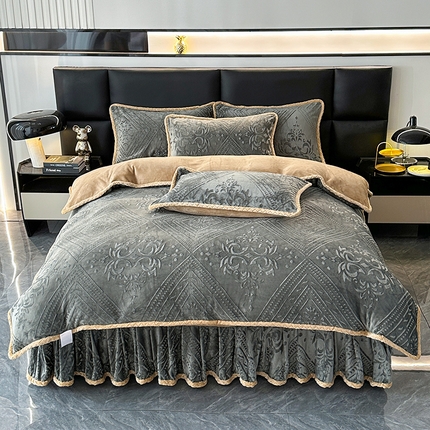 91家纺网 家纺一手货源 找家纺 （买家秀爆款不断货）A类母婴级8D牛奶雕花绒四件套珊瑚绒四件套雪花绒四件套花卉雕花牛奶绒四件套北欧风 欧式情怀-烟灰