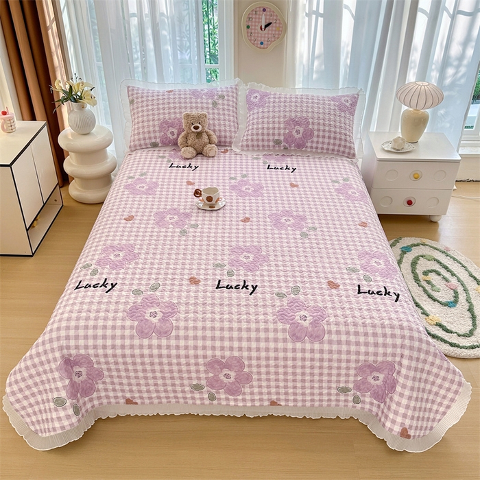 91家纺网 家纺一手货源 找家纺 岚吉 2025新款精梳棉珍珠棉小仙女款床盖三件套 满天花舞