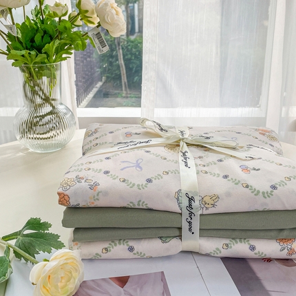 91家纺网 家纺一手货源 找家纺 （总）一比一家纺 2025新款有氧针织棉双层纱系列四件套-叠拍图