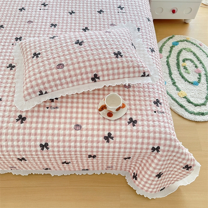 91家纺网 家纺一手货源 找家纺 岚吉 2025新款精梳棉珍珠棉小仙女款床盖三件套 蝶恋曲-豆沙