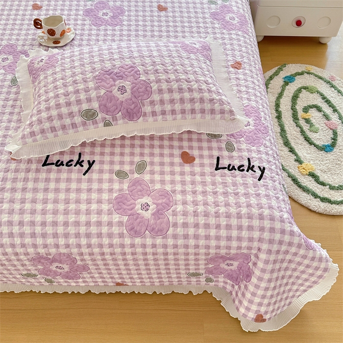 91家纺网 家纺一手货源 找家纺 岚吉 2025新款精梳棉珍珠棉小仙女款床盖三件套 满天花舞