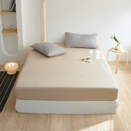 2025春夏新款40支纯色彩虹糖系列单品床笠 彩虹-米茶