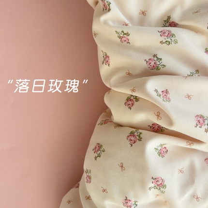 91家纺网 家纺一手货源 找家纺 名品家纺 2025新款针织棉双层纱四件套系列 落日玫瑰