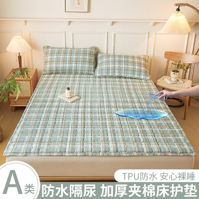 91家纺网 家纺一手货源 找家纺 恋绒家纺 2025新款无印风水洗棉防水款床褥隔尿垫床褥护理垫床垫 绿大格