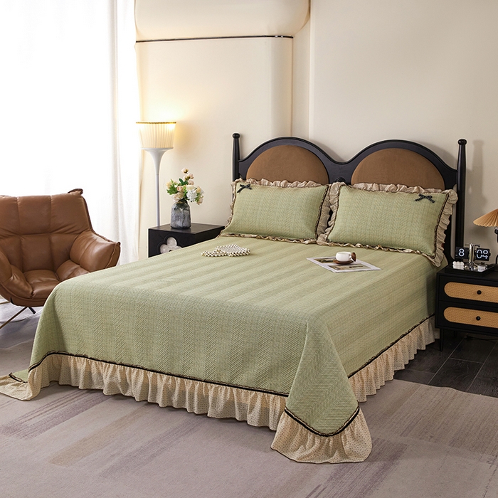 91家纺网 家纺一手货源 找家纺 优希家纺 2025新款小艺生活纱布印花多功能夏被四件套 绿色