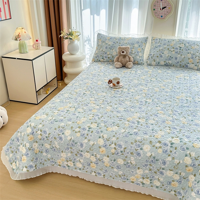 91家纺网 家纺一手货源 找家纺 岚吉 2025新款精梳棉珍珠棉小仙女款床盖三件套 梦入花香