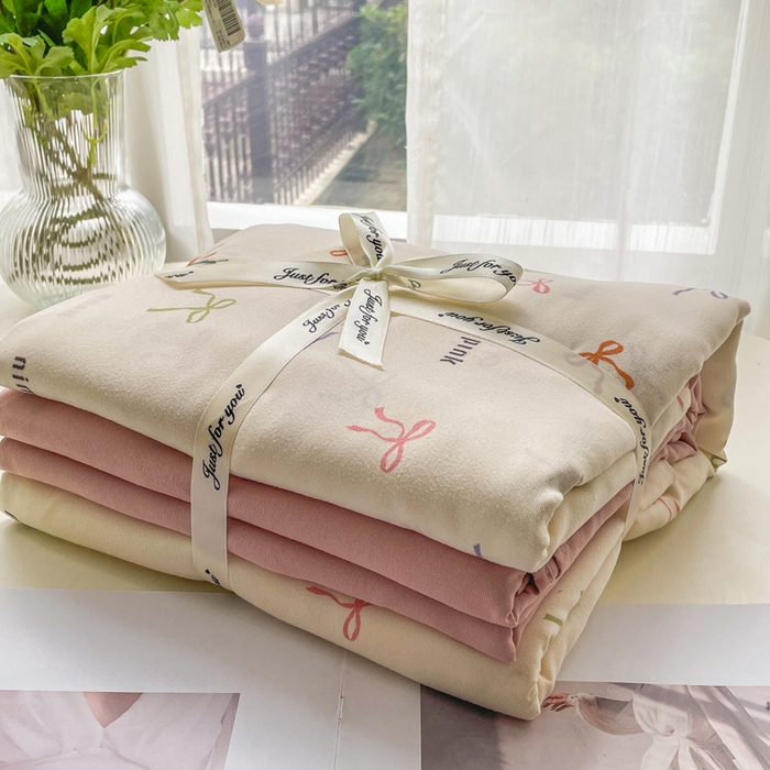 91家纺网 家纺一手货源 找家纺 一比一家纺 2025新款有氧针织棉双层纱系列四件套-叠拍图 五彩斑斓