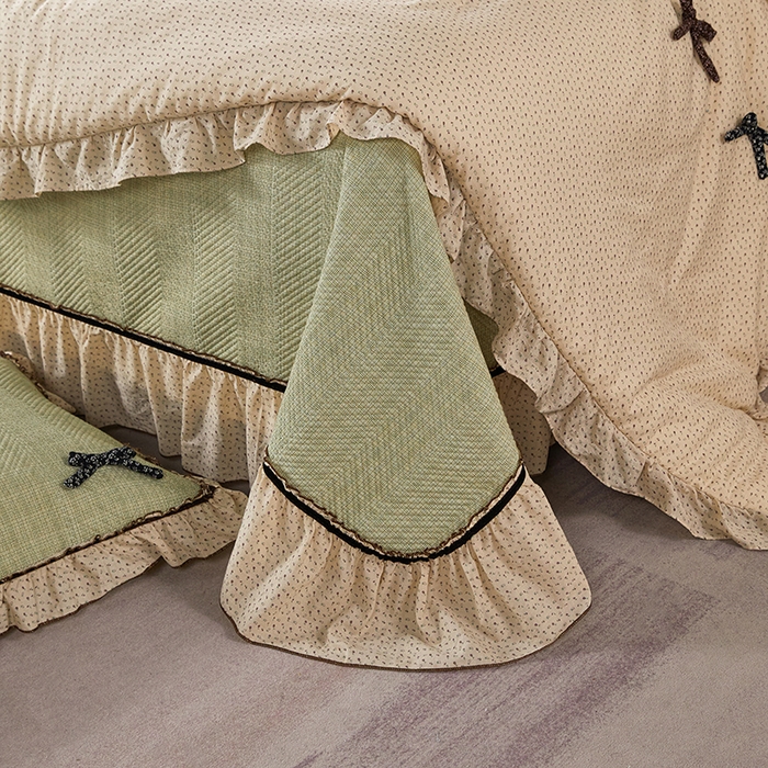 91家纺网 家纺一手货源 找家纺 优希家纺 2025新款小艺生活纱布印花多功能夏被四件套 绿色