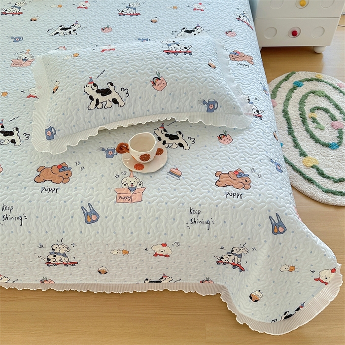 91家纺网 家纺一手货源 找家纺 岚吉 2025新款精梳棉珍珠棉小仙女款床盖三件套 萌宠乐园