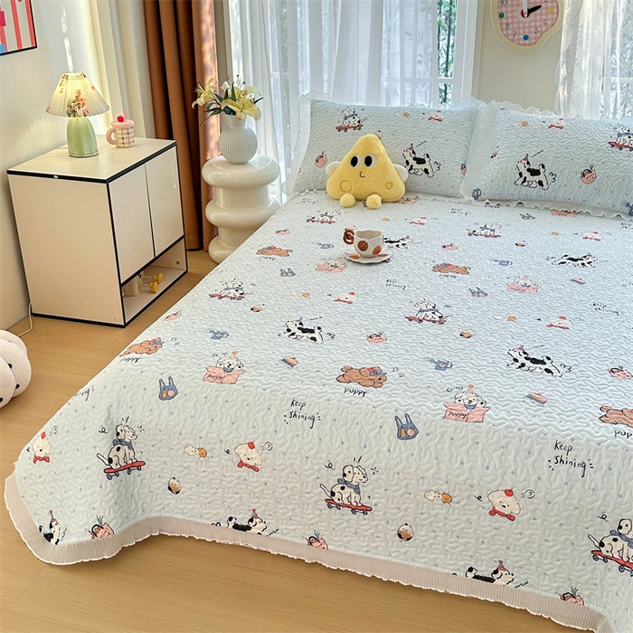 91家纺网 家纺一手货源 找家纺 岚吉 2025新款精梳棉珍珠棉小仙女款床盖三件套 萌宠乐园