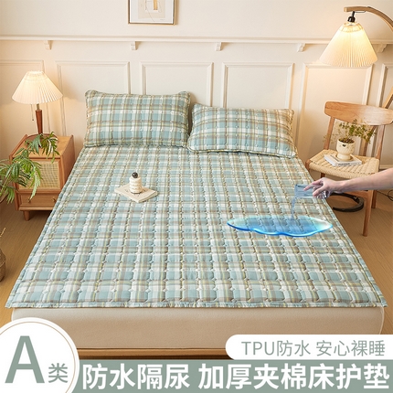 91家纺网 家纺一手货源 找家纺 恋绒家纺 2025新款无印风水洗棉防水款床褥隔尿垫床褥护理垫床垫 绿大格