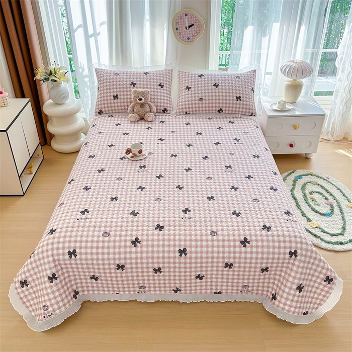 91家纺网 家纺一手货源 找家纺 岚吉 2025新款精梳棉珍珠棉小仙女款床盖三件套 蝶恋曲-豆沙