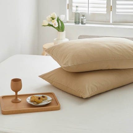 春夏新款40支纯色彩虹糖系列单品枕套 彩虹-米黄