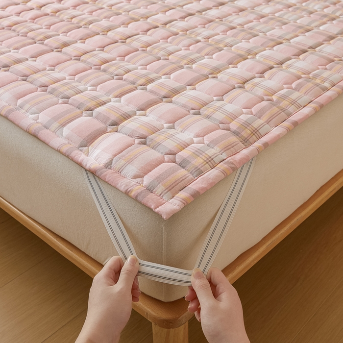 91家纺网 家纺一手货源 找家纺 恋绒家纺 2025新款无印风水洗棉防水款床褥隔尿垫床褥护理垫床垫 粉灰格