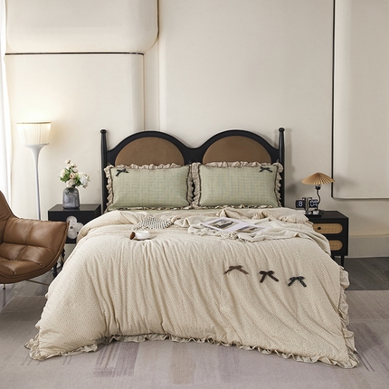 91家纺网 家纺一手货源 找家纺 优希家纺 2025新款小艺生活纱布印花多功能夏被四件套 绿色