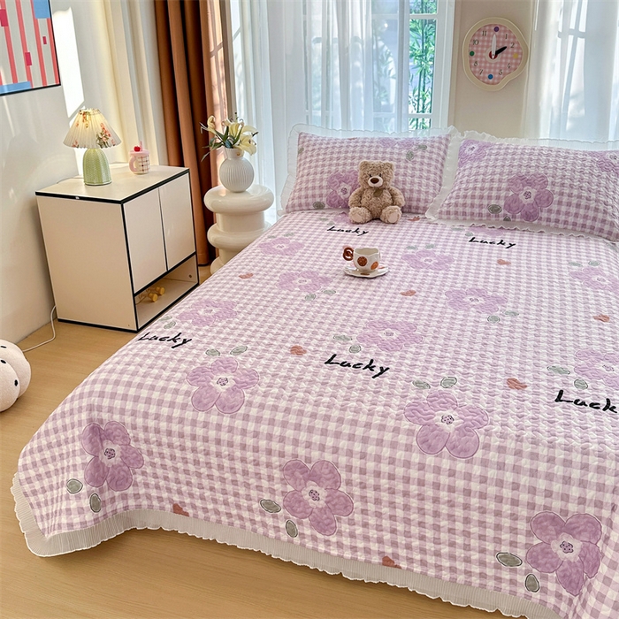 91家纺网 家纺一手货源 找家纺 岚吉 2025新款精梳棉珍珠棉小仙女款床盖三件套 满天花舞