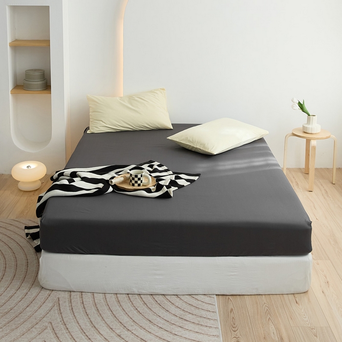 91家纺网 家纺一手货源 找家纺 2025春夏新款40支纯色彩虹糖系列单品床笠 彩虹-羽黑