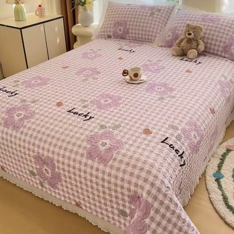 91家纺网 家纺一手货源 找家纺 岚吉 2025新款精梳棉珍珠棉小仙女款床盖三件套 满天花舞