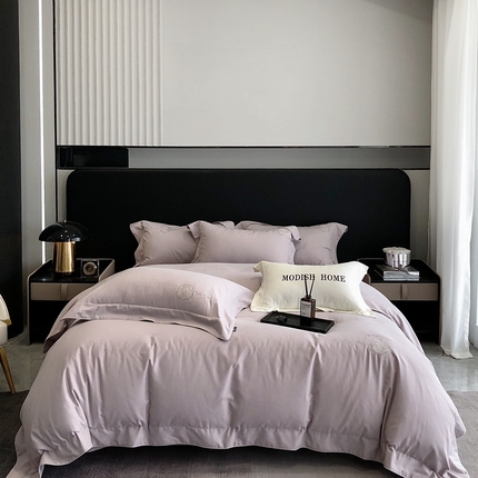 91家纺网 家纺一手货源 找家纺 高支高密长绒棉贡缎磨毛花颜系列四件套 花颜浅紫