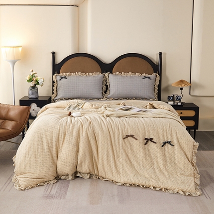 91家纺网 家纺一手货源 找家纺 优希家纺 2025新款小艺生活纱布印花多功能夏被四件套 灰色