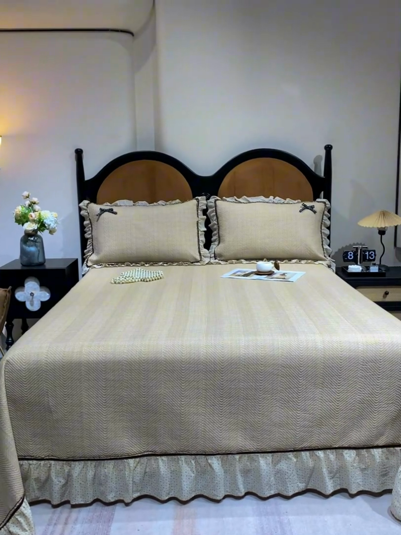 91家纺网 家纺一手货源 找家纺 优希家纺 2025新款小艺生活纱布印花多功能夏被四件套 卡其