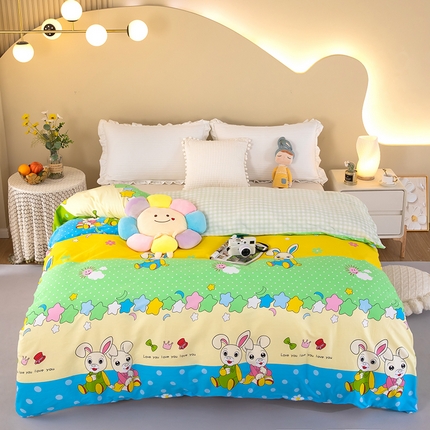 2025新款纯棉加牛奶绒被套 星月兔