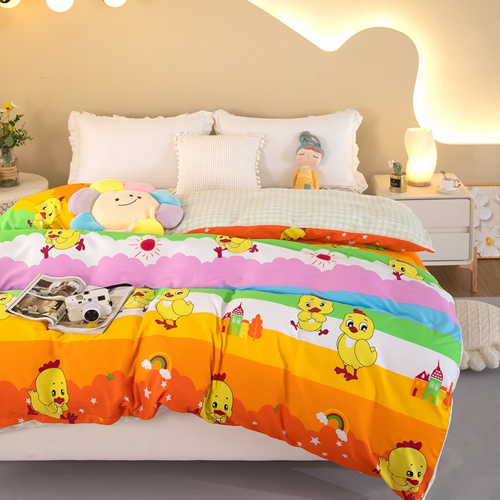 91家纺网 家纺一手货源 找家纺 2025新款纯棉加牛奶绒被套 彩虹牧场