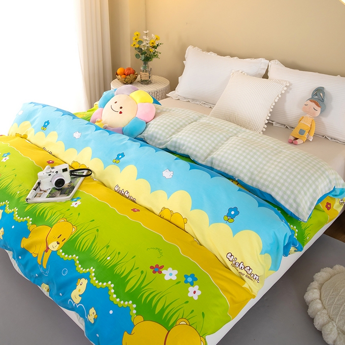 91家纺网 家纺一手货源 找家纺 2025新款纯棉加牛奶绒被套 呆呆熊