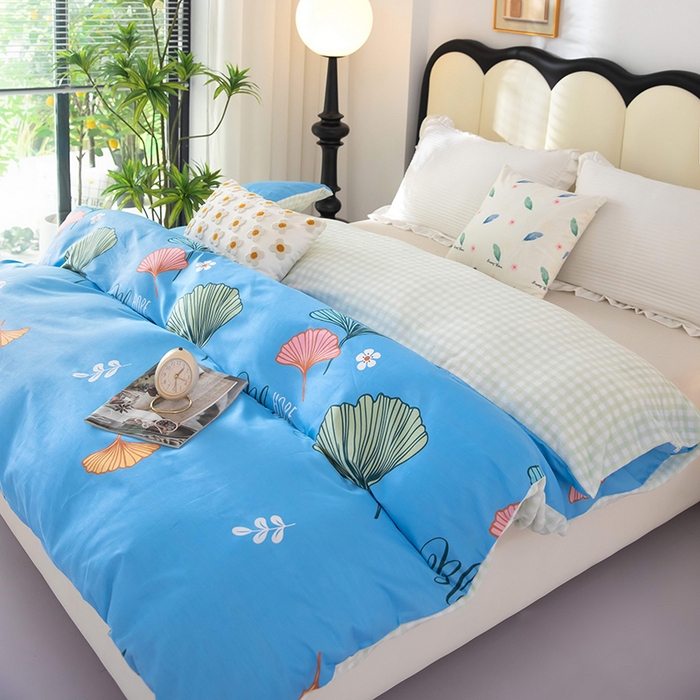 91家纺网 家纺一手货源 找家纺 2025新款纯棉加牛奶绒被套 绿叶情深