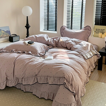 91家纺网 家纺一手货源 找家纺 2025春夏新款波点全棉床盖四件套 波点 蔷薇紫