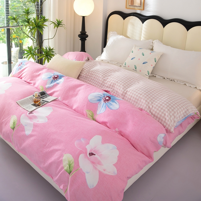 91家纺网 家纺一手货源 找家纺 2025新款纯棉加牛奶绒被套 空谷幽兰