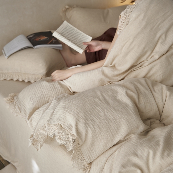 91家纺网 家纺一手货源 找家纺 安莱生活 2025新款人字纹三款工艺款四件套 人字纹花边款