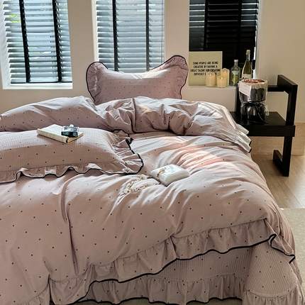 2025春夏新款波点全棉床盖四件套 波点 蔷薇紫