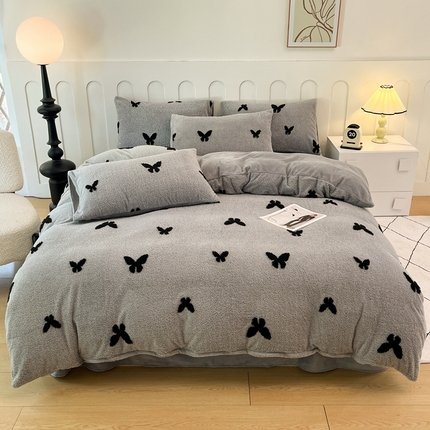 （买家秀 爆款不断货）A类母婴级300g提花四件套牛奶绒四件套珊瑚绒雪花绒四件套提花舒棉牛奶绒四件套 光影蝴蝶