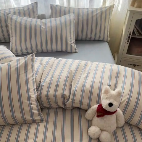 91家纺网 家纺一手货源 找家纺 柠馨 2025新款13372全棉印花莫凡彼系列四件套第一批 空青