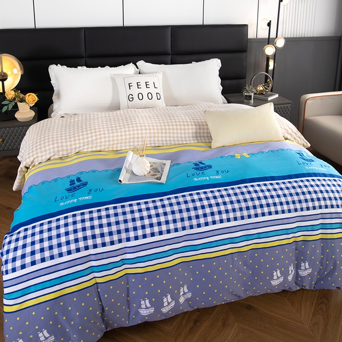 91家纺网 家纺一手货源 找家纺 2025新款纯棉加牛奶绒被套 扬帆起航