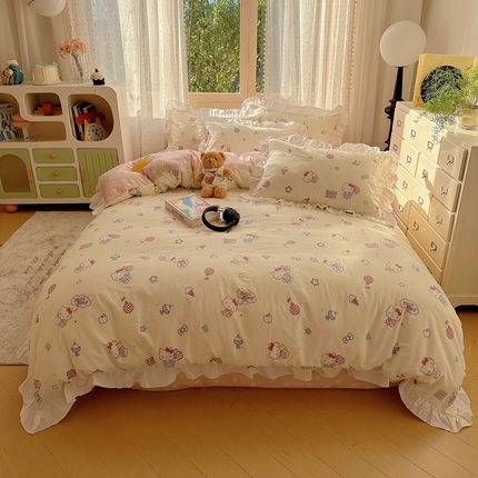 91家纺网 家纺一手货源 找家纺 三朵家纺 2025新款全棉花边款三丽欧系列四件套 甜筒凯蒂