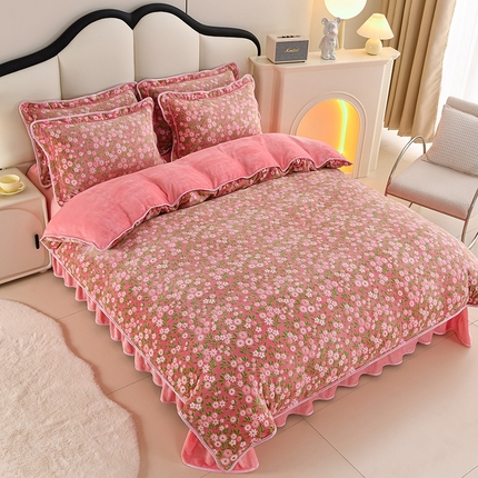 91家纺网 家纺一手货源 找家纺 （总）千嘻汇 2025新款7斤牛奶绒金貂法莱绒床裙款保暖绒四件套