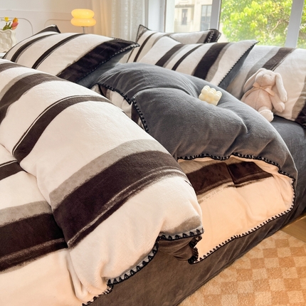 91家纺网 家纺一手货源 找家纺 （买家秀 爆款不断货）A类母婴级双面牛奶绒四件套三角针珊瑚绒雪花绒四件套高克重卡通牛奶绒四件套花卉 水墨条纹