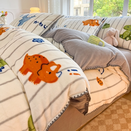 （买家秀 爆款不断货）A类母婴级双面牛奶绒四件套三角针珊瑚绒雪花绒四件套高克重卡通牛奶绒四件套花卉 蓝绿恐龙