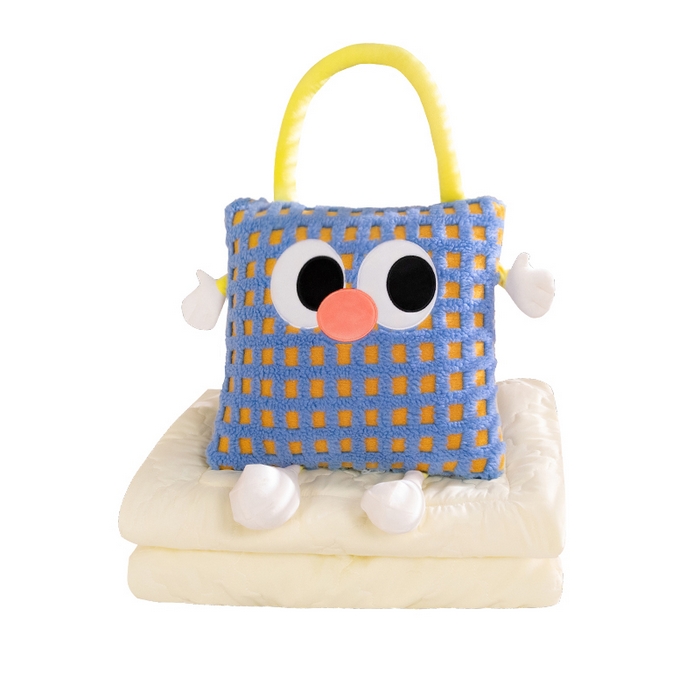 91家纺网 家纺一手货源 找家纺 中华鲟 2025新款多功能羊羔绒提花网红抱枕毯卡通立体贴布刺绣抱枕被夏被 蓝色