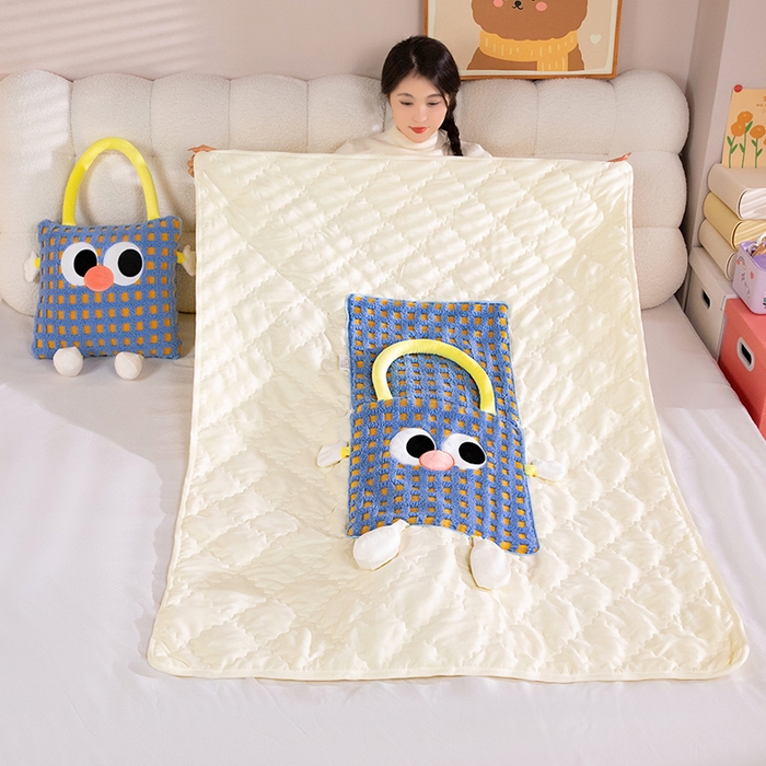 91家纺网 家纺一手货源 找家纺 中华鲟 2025新款多功能羊羔绒提花网红抱枕毯卡通立体贴布刺绣抱枕被夏被 紫色