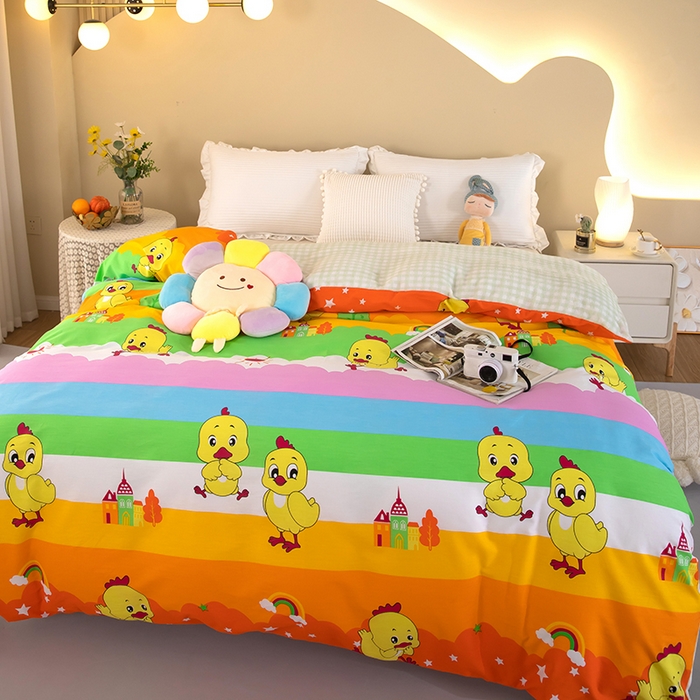 91家纺网 家纺一手货源 找家纺 2025新款纯棉加牛奶绒被套 彩虹牧场