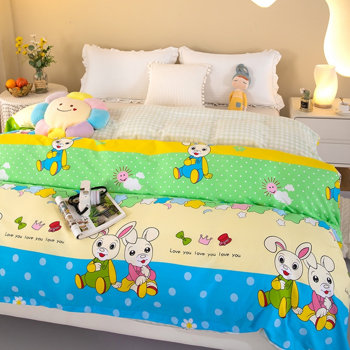 91家纺网 家纺一手货源 找家纺 2025新款纯棉加牛奶绒被套 星月兔