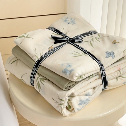 91家纺网 家纺一手货源 找家纺 尤米 2025新款有氧针织双层纱四件套 清梦