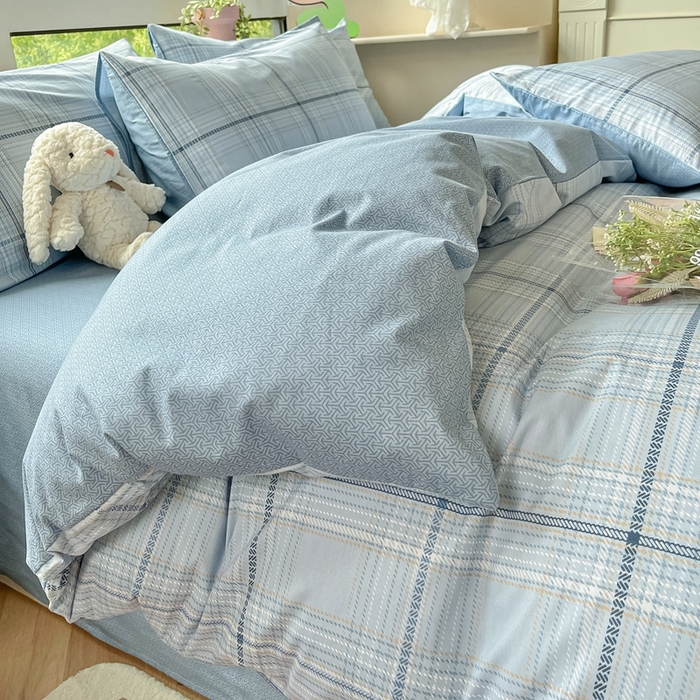 91家纺网 家纺一手货源 找家纺 柠馨 2025新款13372全棉印花四件套无印风系列 海蓝