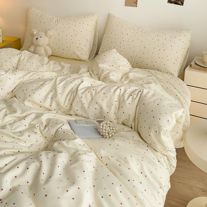 91家纺网 家纺一手货源 找家纺 尤米 2025新款有氧针织双层纱四件套 彩啵啵